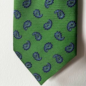 THOMAS PINK Men's 100% Silk Skinny Neck Tie SPAIN Designer PAISLEY Green/Blue